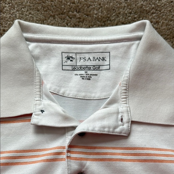 Jos A. Bank White and Orange Polo Shirt with Stripes - Picture 2 of 3